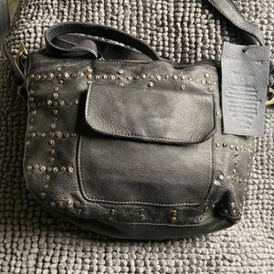 Latico Studded Black Leather Shoulder Bag NWT